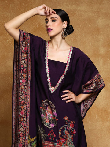 Varanga Women-Zari & Sequin Detailed Ethnic Printed Flared Kaftan With Trouser
